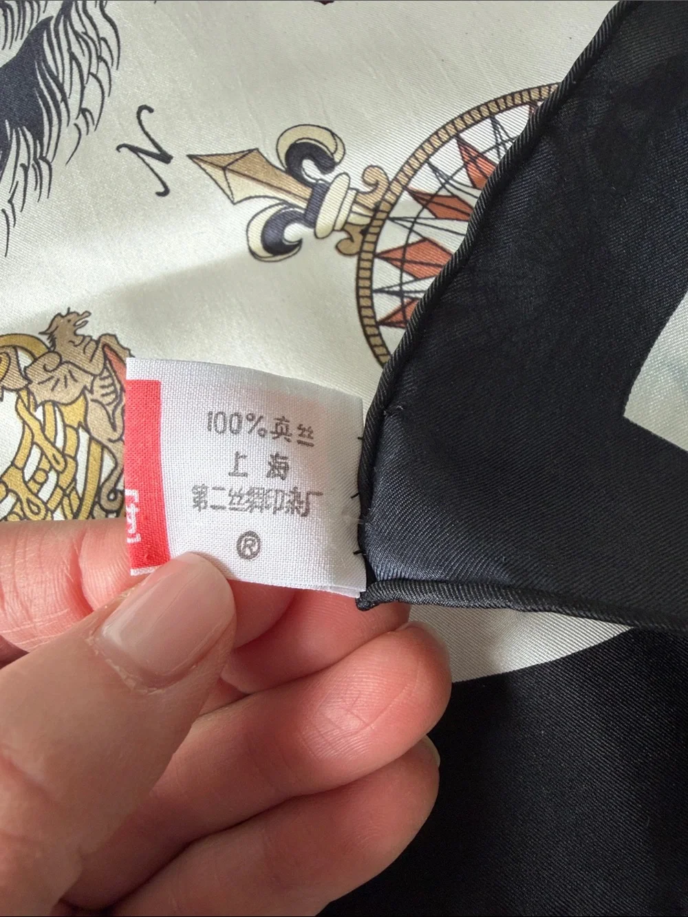 Classic Nautical Print Silk Scarf in Cream, Black and Brown